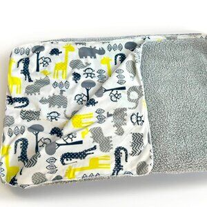 Gray Sherpa Minky Yellow Giraffe Monkey Rhino Baby Blanket 30 x 40